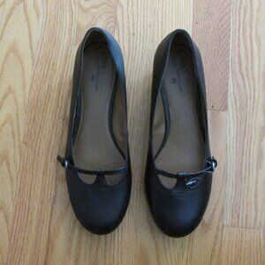FADED GLORY WOMEN'S SIZE 8 1/2 SHOES BLACK LEATHER HEELED BALLET NEW W TAG